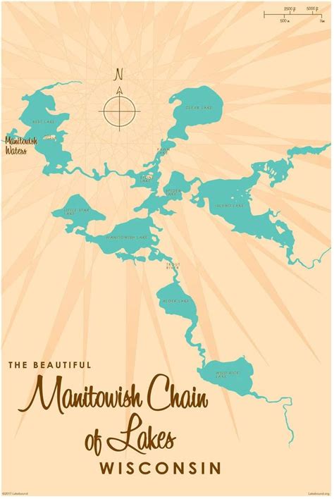 Manitowish Chain Of Lakes Wisconsin Map Giclee Art Print
