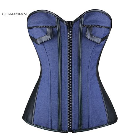 Charmian Womens Steampunk Overbust Corset Top Vintage Faux Leather