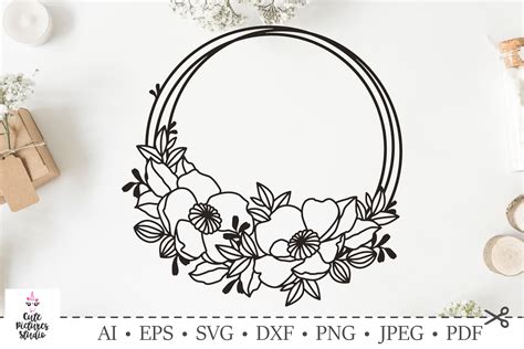 Circle Flowers Frame For Wedding Monogram Svg Dxf Cut File 221868