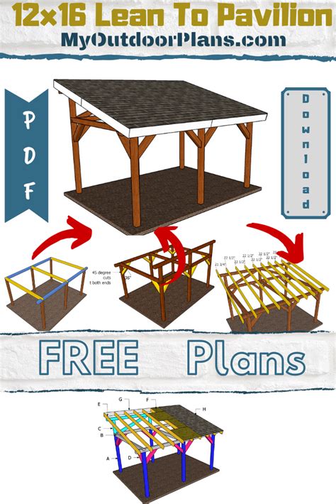 12x16 Lean To Pavilion Plans Pavilion Plans Gazebo Plans Pergola Plans