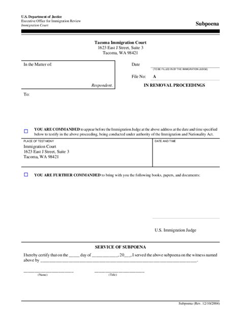 Subpoena Template Forms Fill Online Printable Fillable Blank