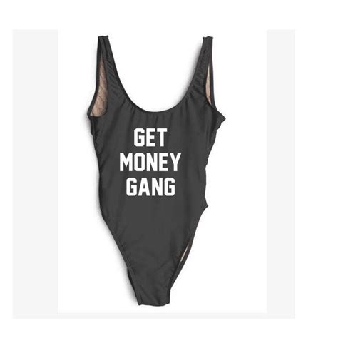 Get Money Gang Funny Letters Bikinis Women Thong One Piece Swimwear Sexy Swimsuit Bodysuit
