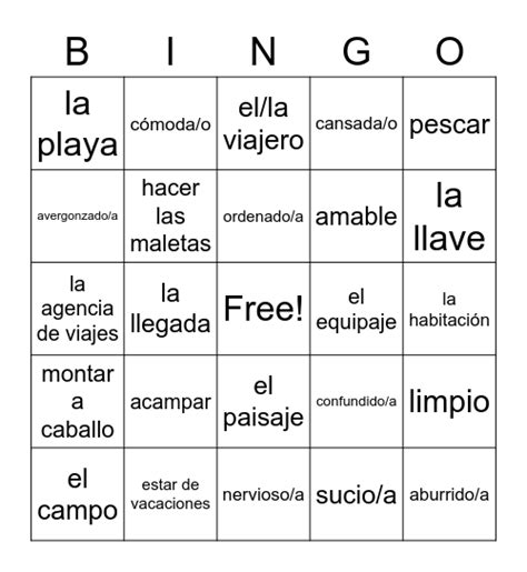 Spanish B Lesson Vocabulary Bingo Card