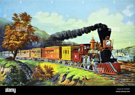 Currier And Ives Illustration 19th Century American Express Train Stock
