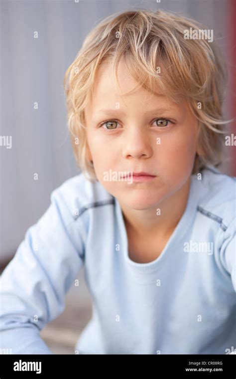 Close Up Of Boys Serious Face Stock Photo Alamy