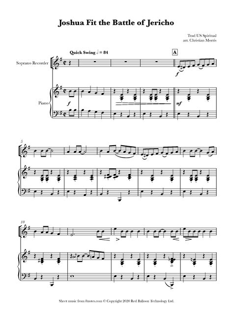 Joshua Fit The Battle Of Jericho Sheet Music For Recorder