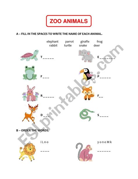 Zoo Animals Esl Worksheet By Cachualively