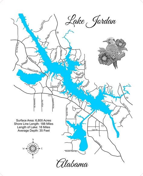Lake Jordan Al Laser Cut Wood Map Personal Handcrafted Displays