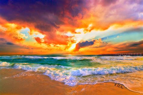 Red Orange Beach Sunset Photograph By Eszra Tanner Pixels