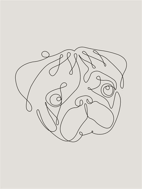 One Line Pug Mini Art Print By Huebucket Without Stand 3 X 4