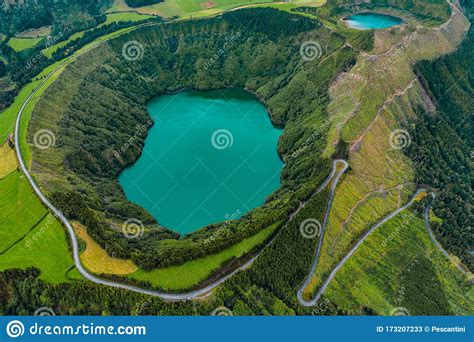 Portugal Azores Sao Miguel Lake Lagoon Sete Cidades Drone