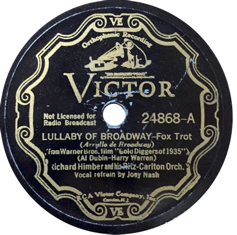 Richard Himber And His Ritz Carlton Hotel Orchestra Lullaby Of Broadway Zing Went The