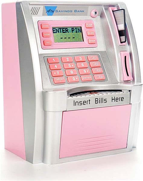 Upgraded Atm Piggy Bank For Real Money Pink Atm Machine With Card