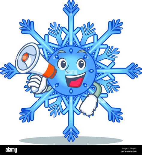 With Megaphone Snowflake Cartoon With The Character Shape Stock Vector