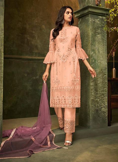 Peach Salwar Kameez With Delicate Embroidery Online 2022 Nameera By Farooq