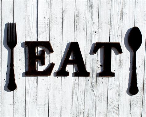 Rustic Eat Sign Eat Wooden Sign Fork And Spoon Wooden Eat Sign Etsy