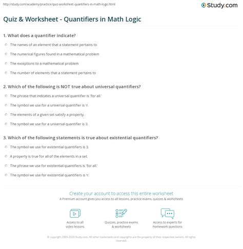 Quiz And Worksheet Quantifiers In Math Logic