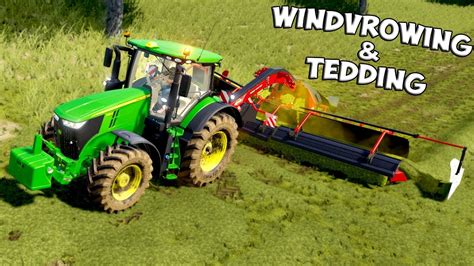 Farming Simulator 19 Windrowing And Tedding John Deere 7r Series And Mf