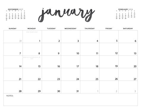 2018 Pretty Monthly Calendar Printable Free | Qualads