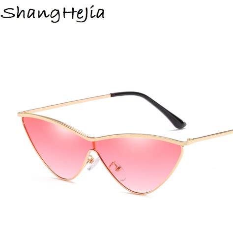 2018 Cat Eye Triangle Sunglasses With Red Lenses Metal Yellow Pink Rimless Sun Glasses For Women