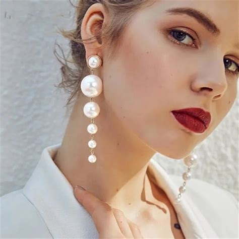Imitation Pearl Pendant Stud Earrings European Style Fashion