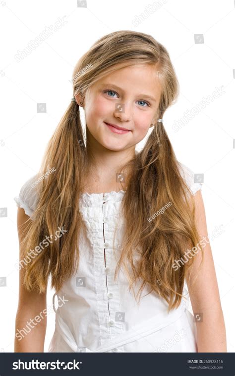 Smiling Ten Year Old Girl Isolated On White Stock Photo 260928116