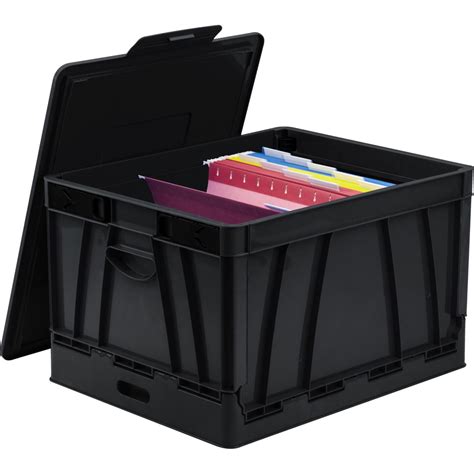 Storex Collapsible Crate With Lid 9 14 Gallon Black Art Desks