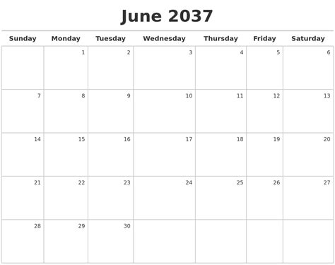 June 2037 Calendar Maker