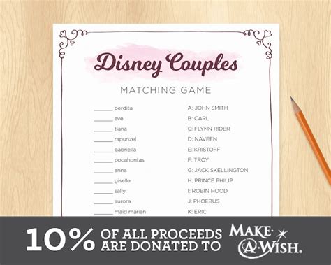 Disney Couples Bridal Shower Matching Game Etsy