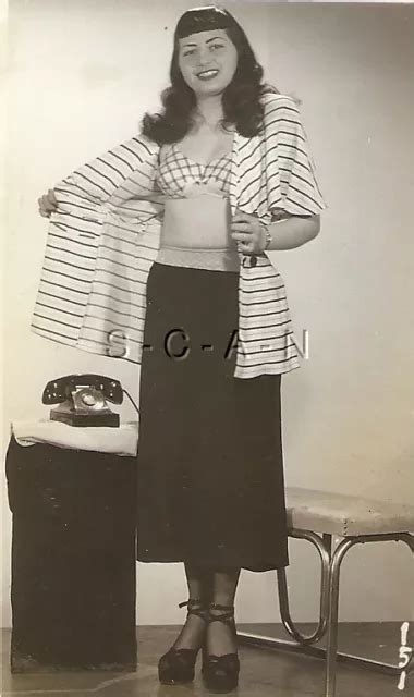 Original Vintage Semi Nude 1940s 50s Pinup Rp Opens Shirt Revels Checkered Bra 9 95 Picclick