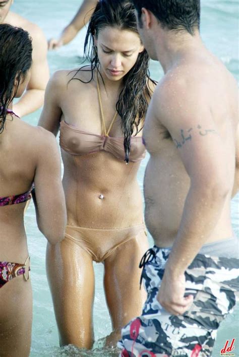 Jessica Alba S Pussy And Nipples In Transparent Wet Swimsuit