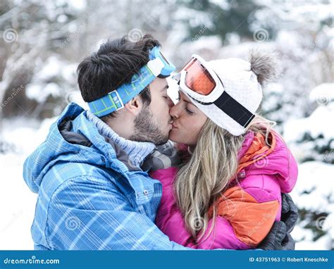 Couple Kissing In Winter On Ski Stock Image Image 43751963