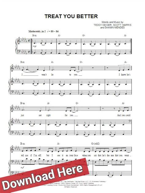 Shawn Mendes Treat You Better Sheet Music Piano Notes Chords