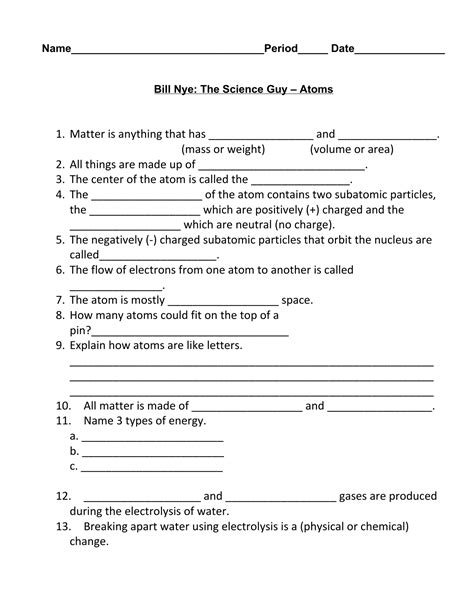 Fed up key to questions from documentary. Video Guide Bill Nye Atoms — db-excel.com