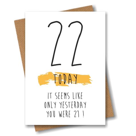 Funny 22nd Birthday Card 22 Today Seems Like Only Yesterday Etsy