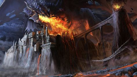 Cartoon Space Background Hd Wallpaper Dragon Black Fire Castle