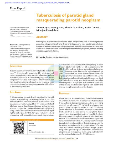 Pdf Tuberculosis Of Parotid Gland Masquerading Parotid Neoplasm