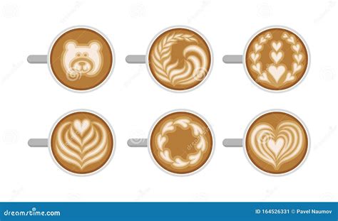 Latte Art Top Viewed Vector Set Coffee Design Concept Stock Vector