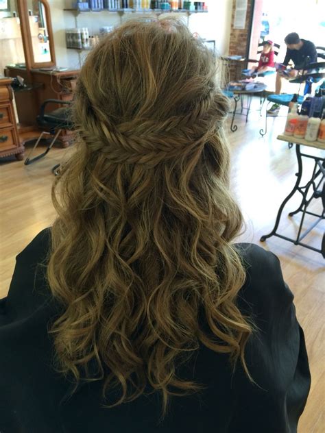 Prom Hair Half Up Medium To Long Hair Fishtail Braid Curly