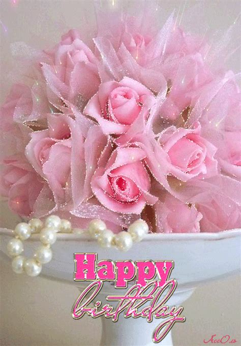 Pink roses and glitter gif. Pin by Tamara on Afrikaans | Happy birthday flower
