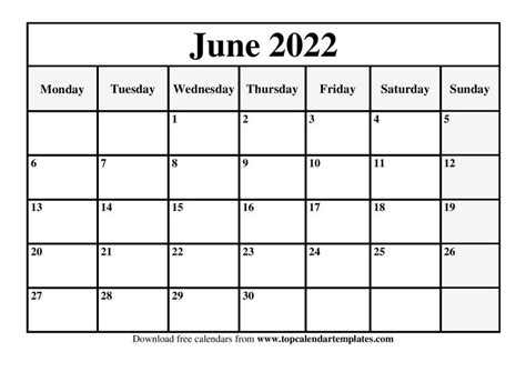 Free June 2022 Calendar Printable Template Pdf Word