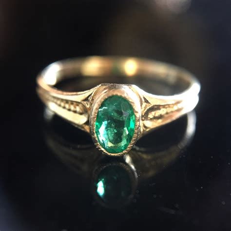 Emerald Andgold Victorian Pinky Ring Victorian Box