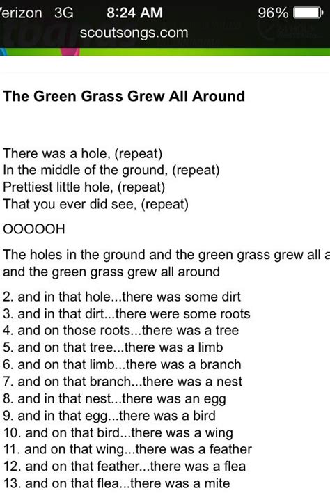 Words To The Green Grass Grew All Around Girl Scout Activities
