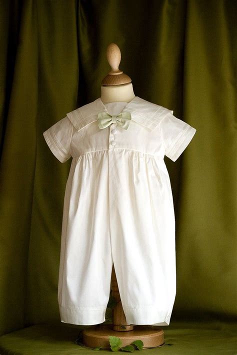 Angels and Fishes 'Michael' Silk Sailor Romper | Boy christening outfit
