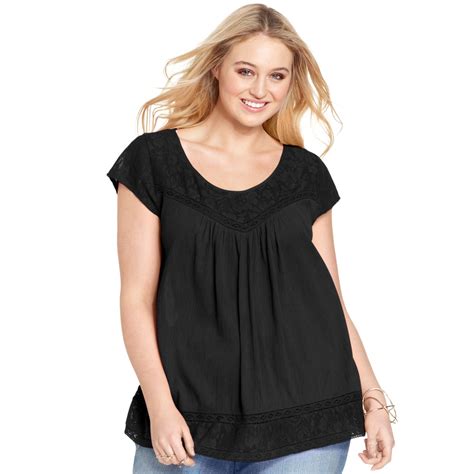 Lyst Jessica Simpson Plus Size Short Sleeve Lace Top In Black