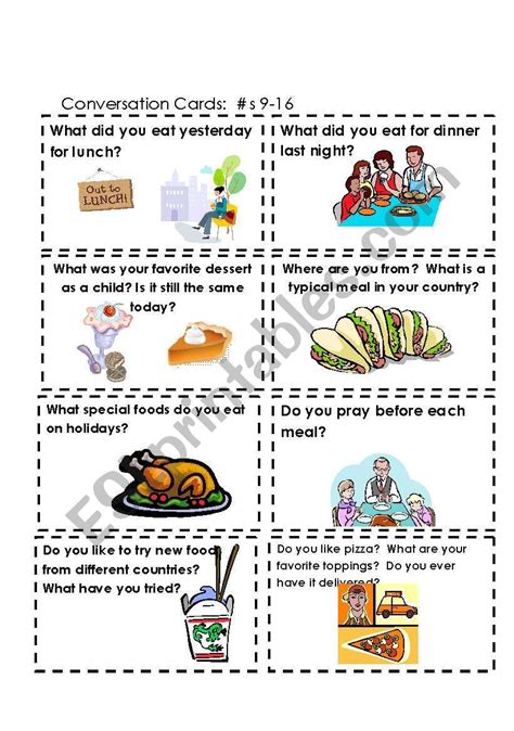 Conversation Cards Food S 9 16 Conversation Cards Speaking