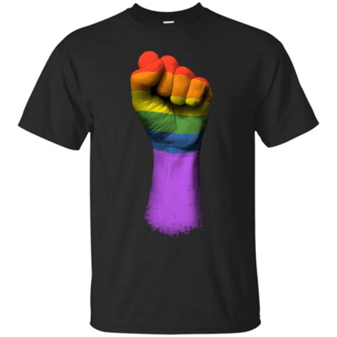 gay pride rainbow flag on a raised clenched fist gay pride cotton t shirt rageal