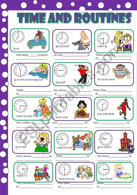 Time And Routines Esl Worksheet By Miss O