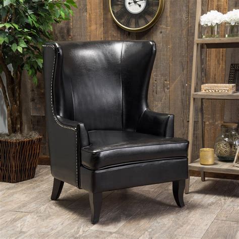 Jameson Tall Wingback Black Leather Club Chair Leather Wing Chair