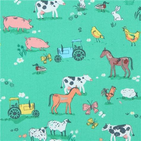 Green Fabric With Horse Pig Sheep Animal By Dear Stella Usa Modes4u